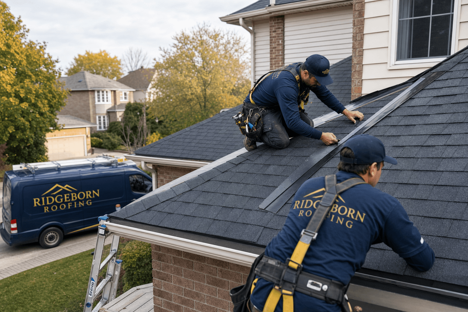 Roof flashing and shingle detail